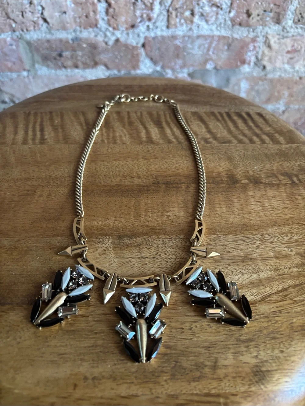J. Crew Gold Necklace with Black and White Crystals